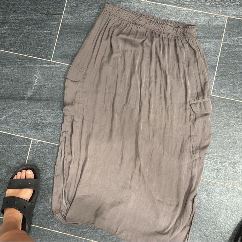 Taupe Satin Cargo Slip skirt - Picture 2 of 5